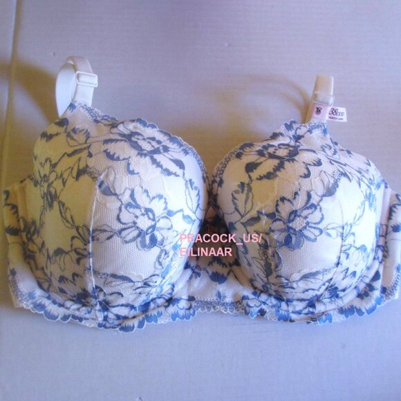 38DDD VICTORIA SECRET Body by Victoria Lightly Lined Demi Bra White Blue Lace - Picture 7 of 7